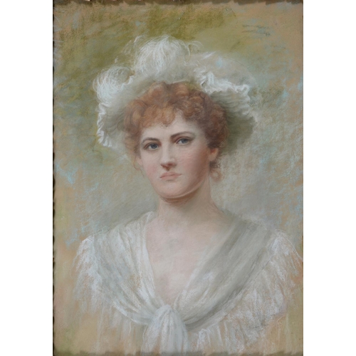 1096 - Follower of Fernand Toussaint - Young Woman in White, indistinctly signed (N H E...), pastel, 65.5 x... 