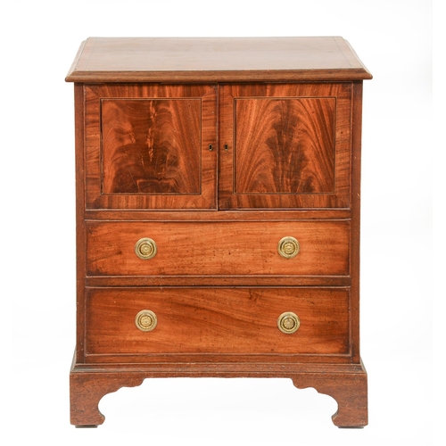 1191 - A George IV mahogany chest commode, with crossbanded top and flame figured doors, 77cm h; 50 x 65cm... 