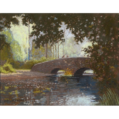 1007 - A. A. Clayton (Fl. mid 20th c) - A Packhorse Bridge; A Post Mill, two, both signed, pastel, 28 x 35c... 