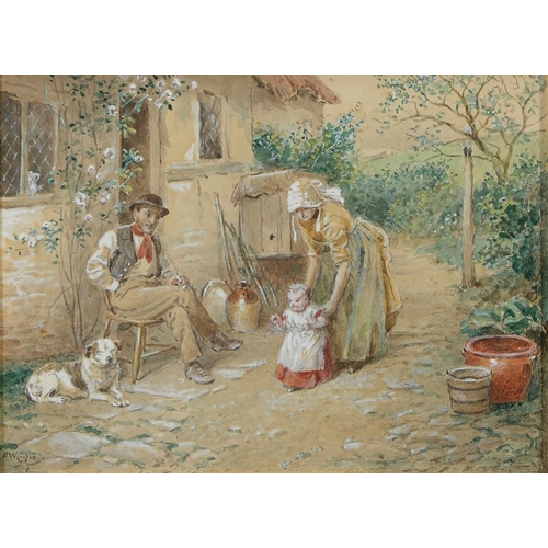 1008 - A W Cooper, late 19th / early 20th c - First Steps; The Cottage Door, a pair, both signed, watercolo... 