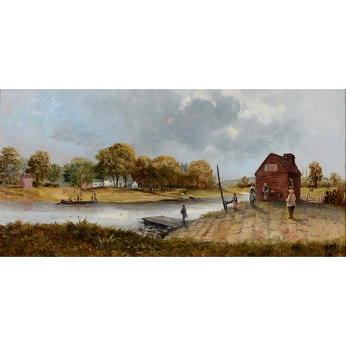 1013 - John Edwards (c1820-1888) - Wilford Ferry, signed, oil on board, 29 x 59.5cm, two watercolours, one ... 