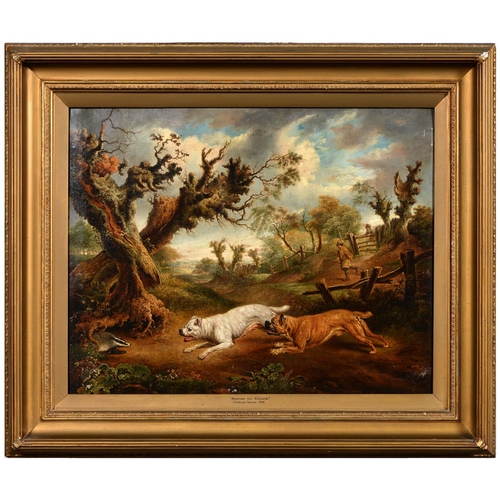 1063 - Richard Earlom (1743-1822) after Charles Towne - Bulldogs and Badger, contemporary oil over Ear... 