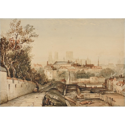 1075 - English School, early 19th c - View of York from the Walls, watercolour, 17 x 24cm