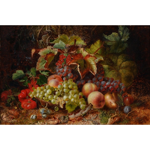 1077 - English School, 1868 - Still Life with a Basket of Fruit on a Woodland Bank, signed with initials an... 