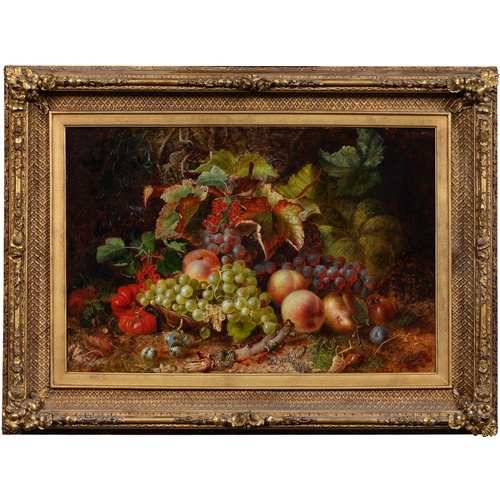 1077 - English School, 1868 - Still Life with a Basket of Fruit on a Woodland Bank, signed with initials an... 