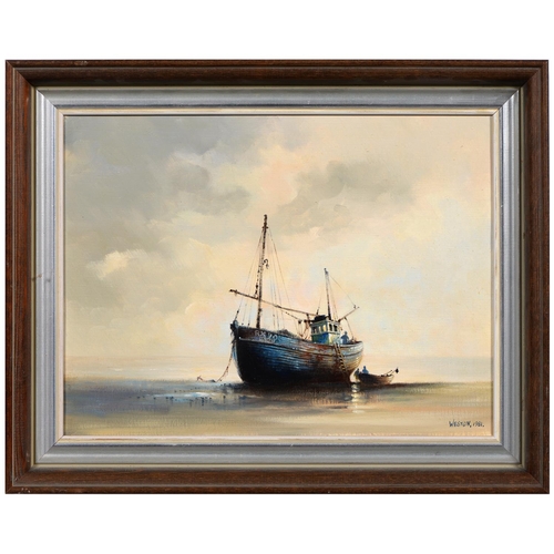 1079 - David Weston (1935-2011) - Shipping Scenes, five, all signed and variously dated, oil on canvas, 49 ... 