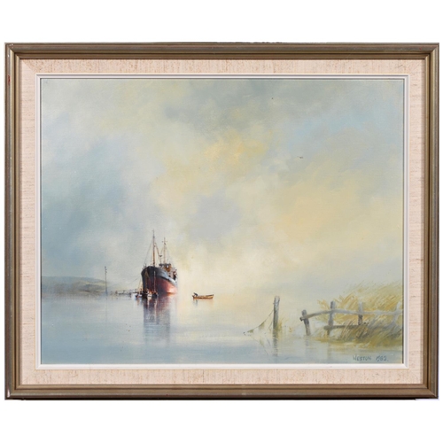 1079 - David Weston (1935-2011) - Shipping Scenes, five, all signed and variously dated, oil on canvas, 49 ... 