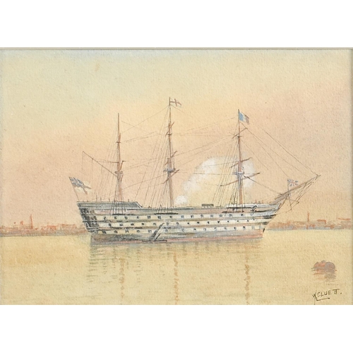 1081 - William E Cluett (Fl. late 19th c) - A First Rate Ship of the Line, signed, pen, ink, pencil and wat... 