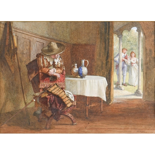 1085 - Attributed to William Harris Weatherhead (1843-1903) - A Cavalier, signed with initials, watercolour... 