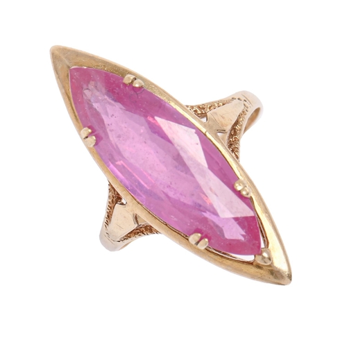 11 - A navette shaped pink stone ring, in 9ct gold, Birmingham, date letter obscured, 4g, size M... 