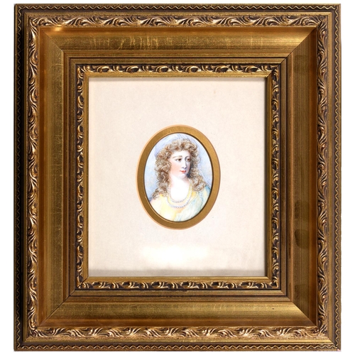 1100 - English School - Portrait Miniature of a Lady, in 18th c style, watercolour, 8.5 x 6.5cm... 