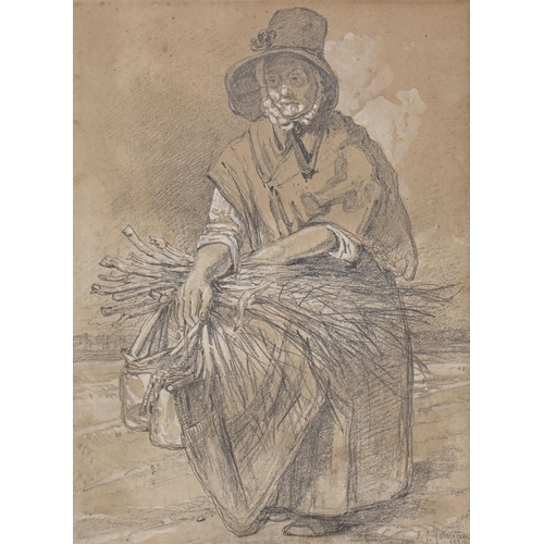 1118 - John Joseph Cotman (1814-1878) - A Faggot Gatherer, signed and dated 1839, pencil and white on colou... 