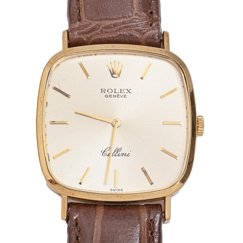 112 - A Rolex 18ct gold gentleman's wristwatch, Cellini, Ref. 4114, calibre 1601 movement, 30 x 30mm, on R... 