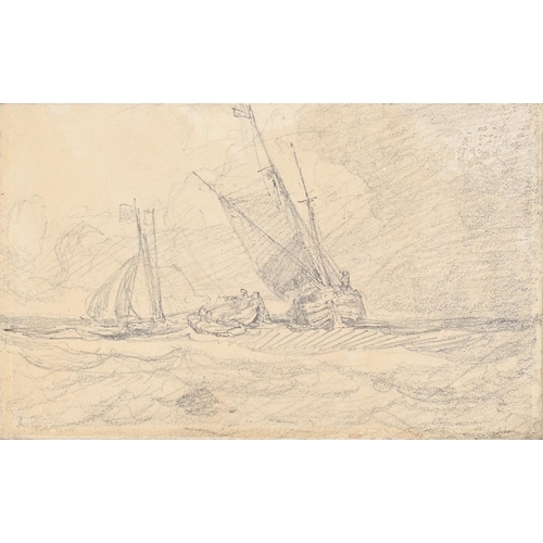 1124 - John Sell Cotman (1782-1842) - Fishing Boats, pencil, 12 x 19cm, with inscription on an old label on... 