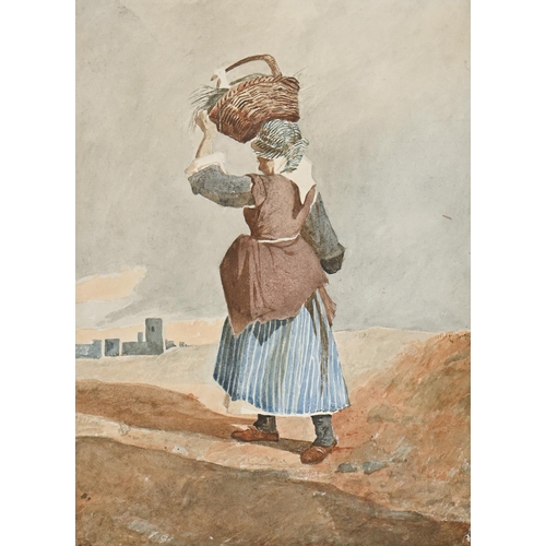 1127 - Miles Edmund Cotman (1810-1858) - Woman Carrying a Basket on her Head, dated 1829, watercolour, 25.8... 