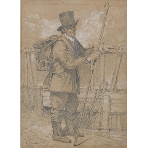 1128 - John Joseph Cotman (1814-1878) - An Eel Catcher, signed and dated 1833, pencil and white on coloured... 