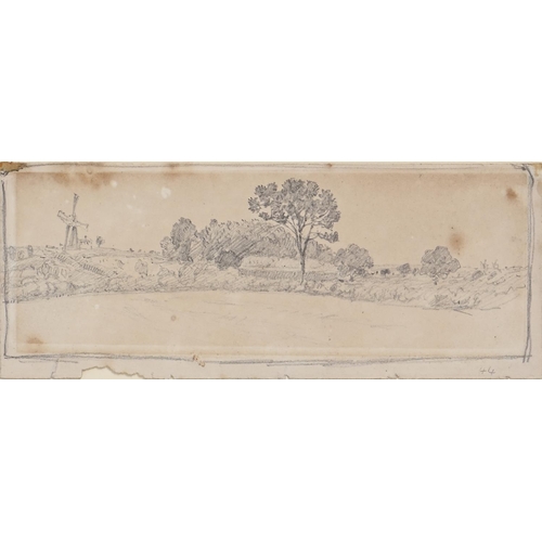 1130 - John Sell Cotman (1782-1842) - Landscape with Windmills, with initials J.S.C. verso, pencil, 7 x 19.... 