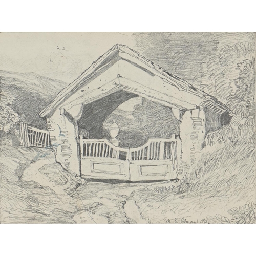 1131 - Miles Edmund Cotman (1810-1858) - A Boat House (recto); A Lychgate (verso), signed and dated 1821, w... 