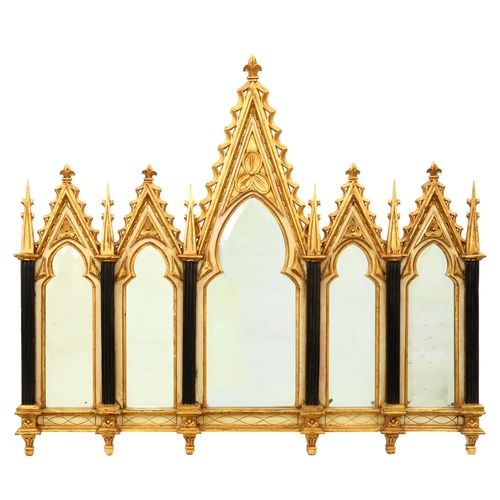 1139 - A gothic revival painted and giltwood mirror in the form of a reredos, late 20th c, 126 x 143cm... 