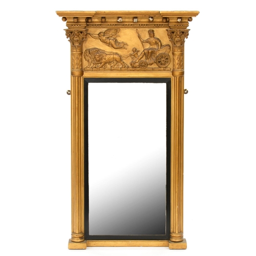 1140 - A George IV mahogany and composition mirror, with inverted breakfront cornice, classical frieze and ... 