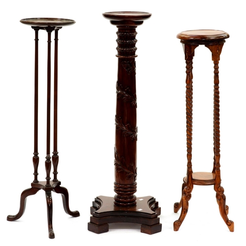 1171 - Three various mahogany torcheres, early 20th c and later, 110cm h and shorter