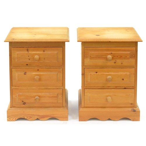 1183 - A pair of waxed pine bedside chests of drawers, 60cm h; 37 x 43cm