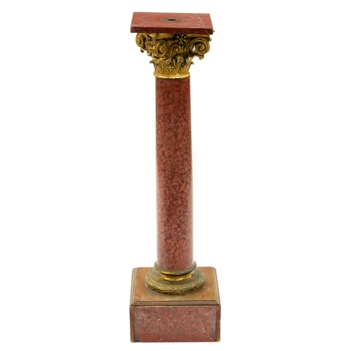 1185 - A French gilt lacquered brass mounted rouge griotte marble statuary column or torchere, c1900, 99cm ... 