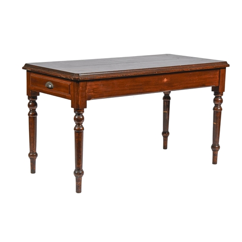 1220 - A late Victorian mahogany-stained pine side table, the moulded, cut cornered top with a drawer to ei... 