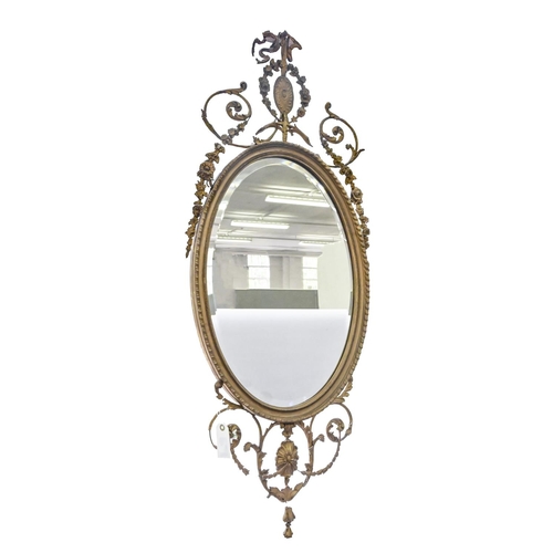 1223 - A Victorian oval giltwood and composition mirror, in Neo Classical style, the bevelled plate in gadr... 