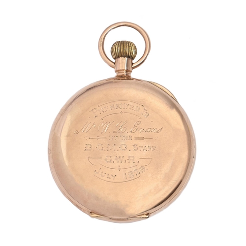 136 - An English 9ct gold keyless lever watch,  in plain case, the back engraved Presented to Mr W L Evans... 