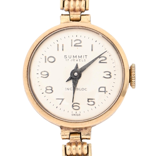 144 - A Summit 9ct gold lady's wristwatch, 30mm diam, on 9ct gold bracelet, 16g