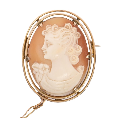 161 - A cameo brooch, the oval shell carved with the head of a young lady, in gold mount, 36mm, marked 9ct... 