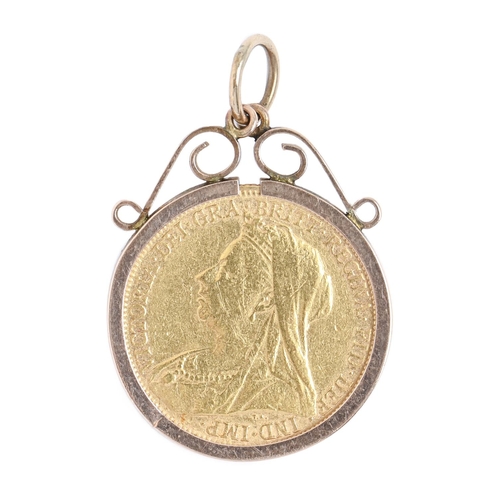 17 - Gold coin. Sovereign 1894S, in gold pendant, 9.7g