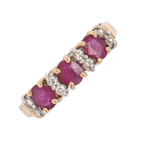 18 - A ruby and diamond ring, in gold marked 750, 3.2g, size O