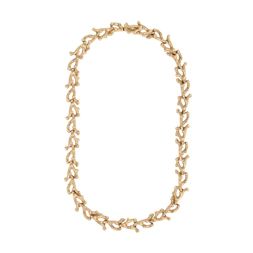 192 - A 9ct gold necklace, of textured twigs, 44.5cm l, maker J G & F, Birmingham 1965, 68.4g... 