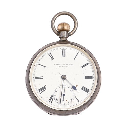 194 - A silver keyless lever watch, H Salsbury & Sons Guildford, with three quarter plate movement and... 