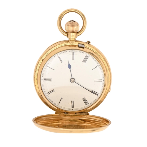 197 - An 18ct gold hunting cased keyless lever lady's watch, Jays 142 144 Oxford Street London, No 15389, ... 