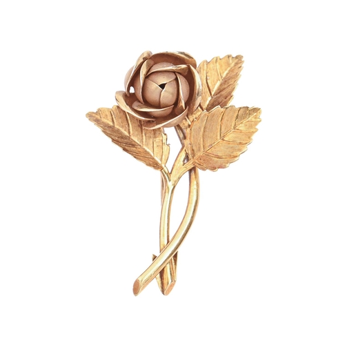 200 - Bernard Instone. An 18ct gold rose brooch, 47mm, mark of Bernard Instone (Langstone Silver Works), B... 