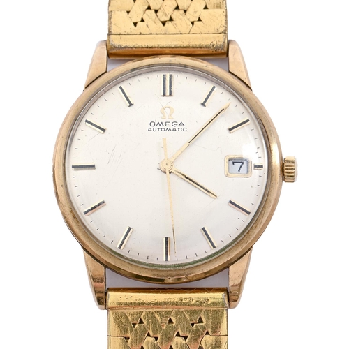 28 - An Omega gold self-winding gentleman's wristwatch, with date, 34mm, on associated plated bracelet... 