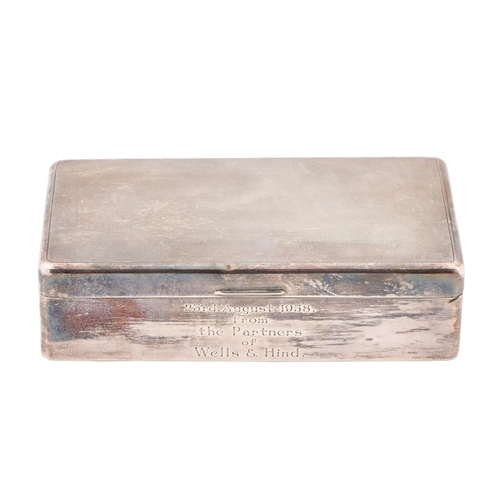 377 - An Elizabeth II silver cigarette box, cedar lined, 16.5cm l, by Adie Brothers Ltd, Birmingham 1957... 