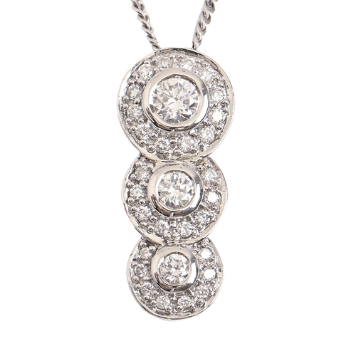 38 - A diamond pendant, of three graduated circles, white gold, 20mm and 9ct white gold necklet, 5.6g... 