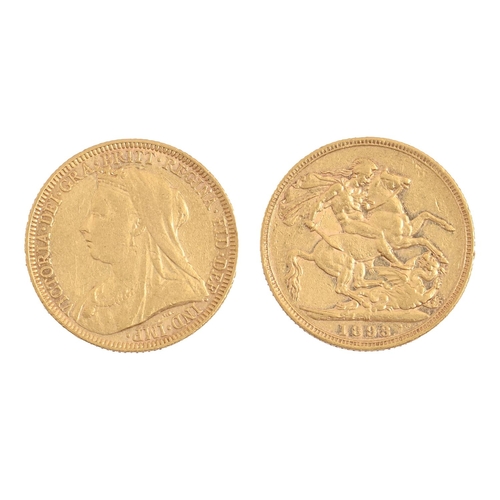 39 - Gold coin. Sovereign 1893M