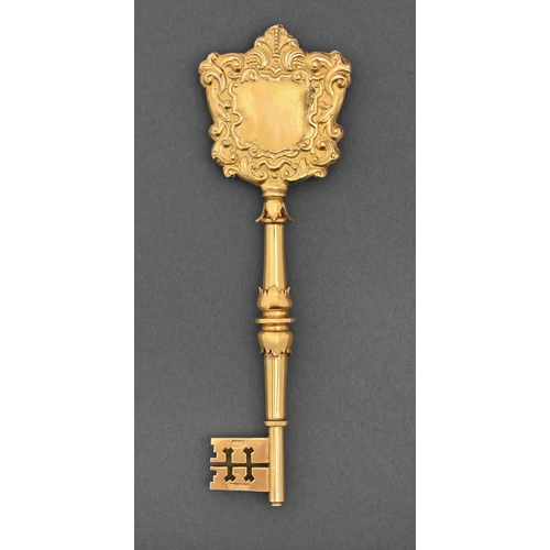 422 - An Edwardian 9ct gold ceremonial key, inscribed Presented by the contractors to Dr John Millar Chair... 