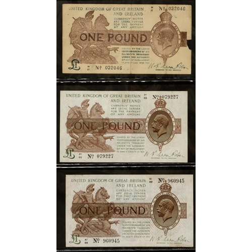 456 - Treasury Issues, 1914-1928, Pound Notes, Warren Fisher, M92, K1/99, M1/56, P1/65, T1/44, VF-EF; with... 