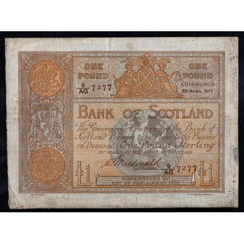 461 - Scotland, Pound Notes, Bank of Scotland, 20th April 1917 vg-F; with a large group from 1939 onwards,... 