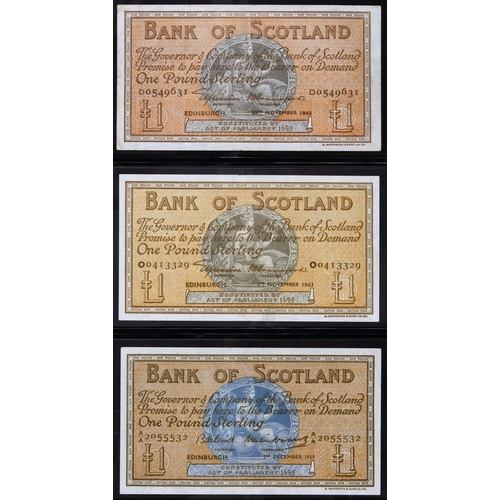 461 - Scotland, Pound Notes, Bank of Scotland, 20th April 1917 vg-F; with a large group from 1939 onwards,... 