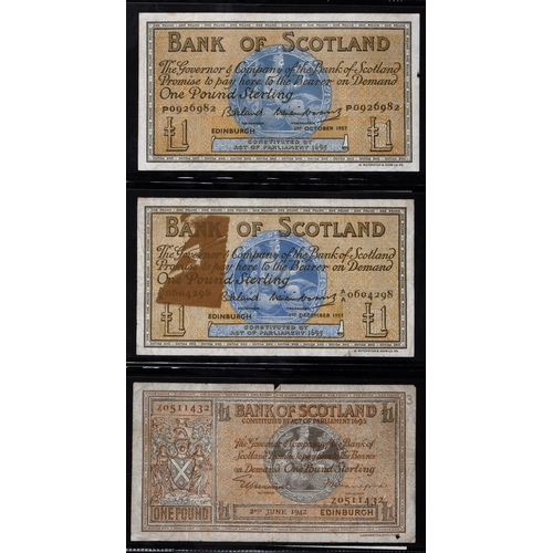 461 - Scotland, Pound Notes, Bank of Scotland, 20th April 1917 vg-F; with a large group from 1939 onwards,... 