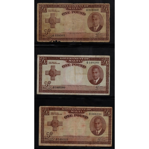 474 - Malta, Pound Notes, 1939 A/4 Fine; A/13 vg, another A/13 with top right corner cut, presumably as ca... 