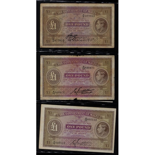 474 - Malta, Pound Notes, 1939 A/4 Fine; A/13 vg, another A/13 with top right corner cut, presumably as ca... 