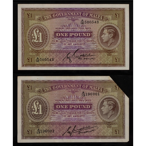 474 - Malta, Pound Notes, 1939 A/4 Fine; A/13 vg, another A/13 with top right corner cut, presumably as ca... 